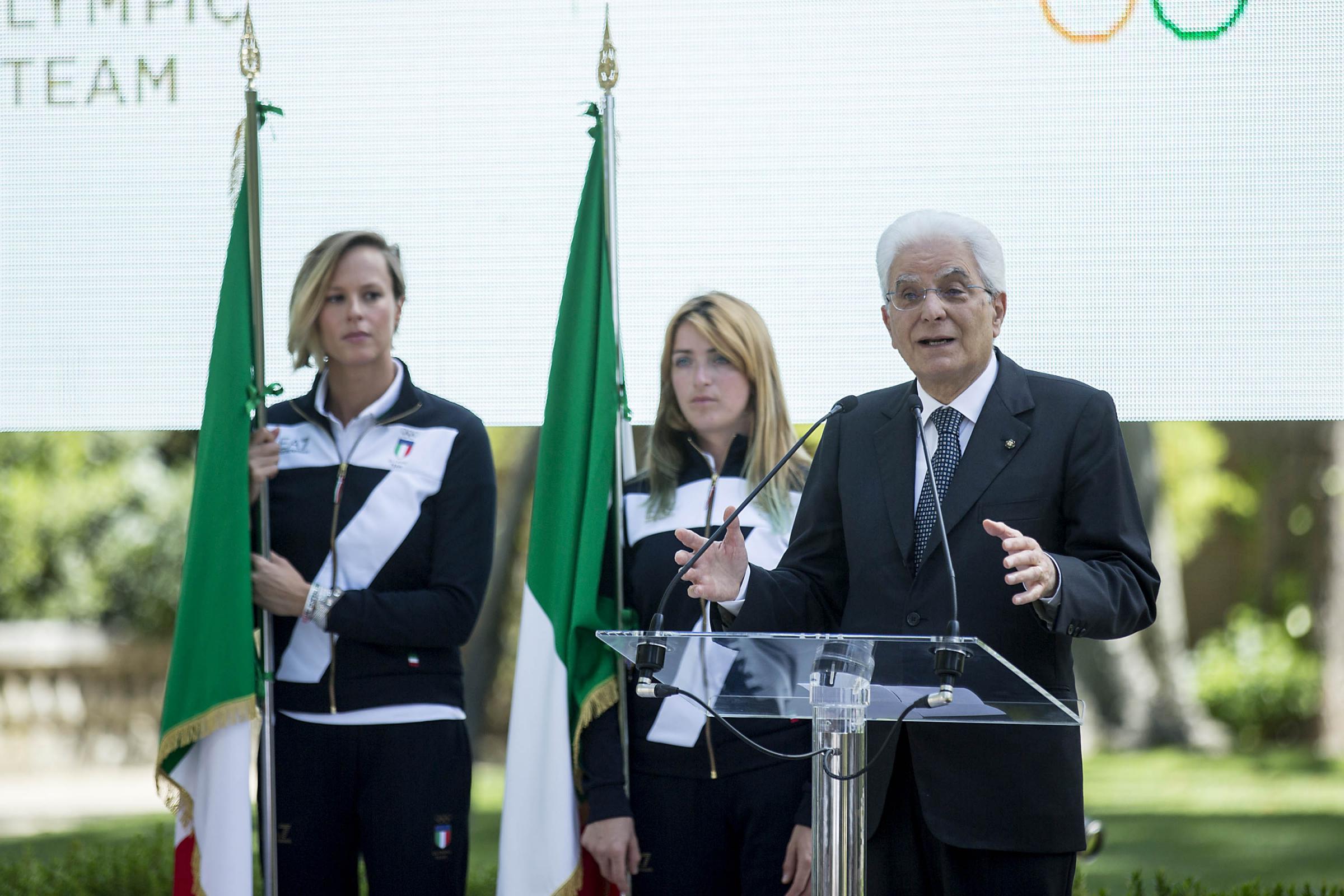Quirinale Cerimonia di consegna della bandiera agli atleti in partenza per le olimpiadi di Rio de Janeiro