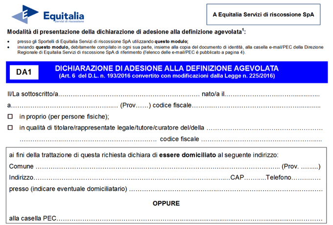 dichiarazione agevolata equitalia