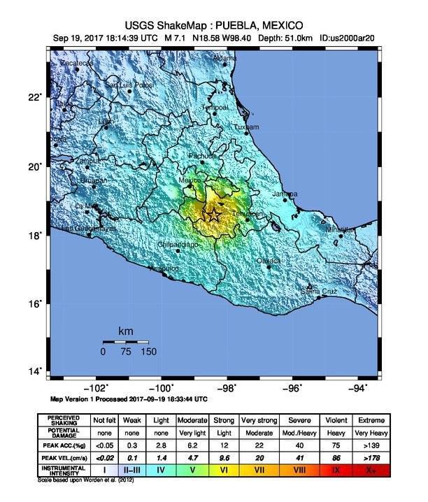 Magnitude 7.1 earthquake 5km ENE of Raboso, Mexico