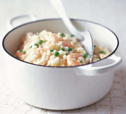 Risotto con piselli e gamberetti