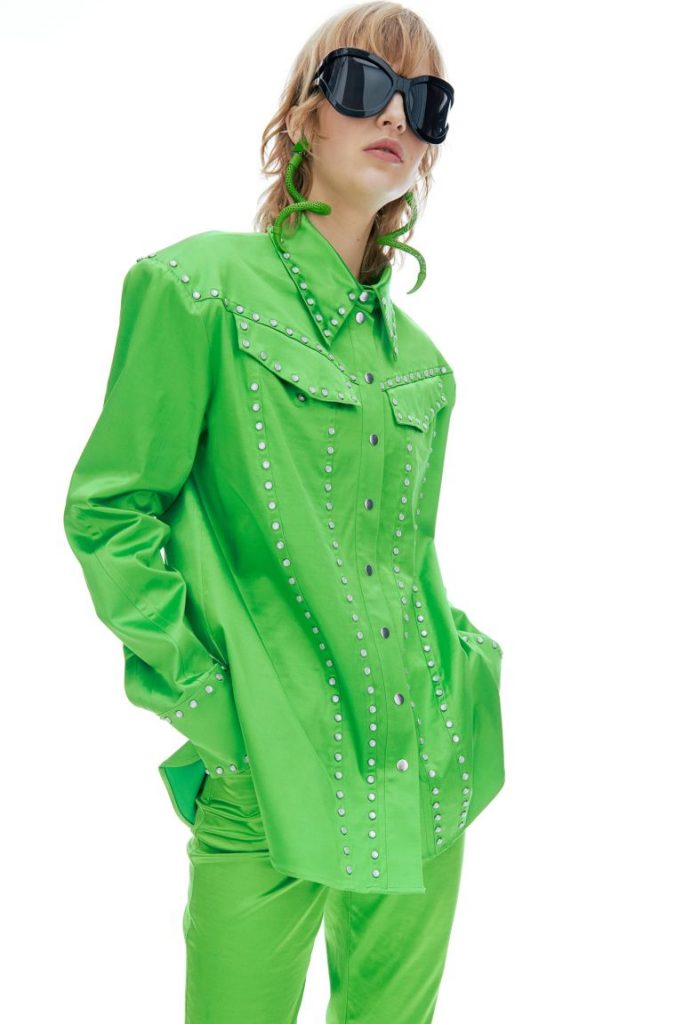 Camicia in satin verde fluo H&M Studio collection primavera estate 2022