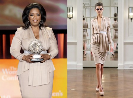 Oprah Winfrey veste con tailleur Victoria Beckham Collection