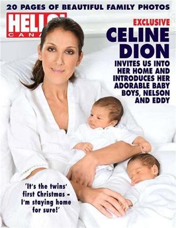 Celine Dion con i gemelli sulla copertina di Hello