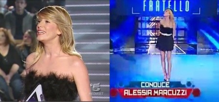 GF11: Alessia Marcuzzi in piume e tulle nero