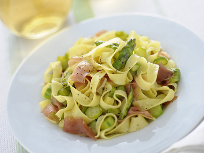 Ricette primi: tagliatelle asparagi e crudo