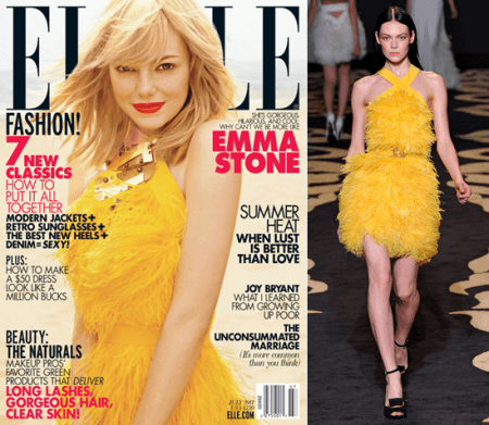 Emma Stone in giallo Versace su Elle, lo stesso abito di Naomi Campbell