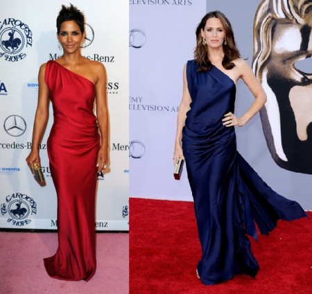 L’abito monospalla di Yves Saint Laurent sta meglio a Halle Berry o Jennifer Garner?