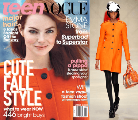 Emma Stone su Teen Vogue con un adorabile cappottino Burberry Prorsum