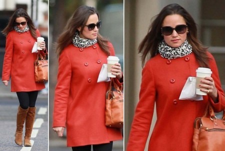 Pippa Middleton con un cappottino Zara rosso