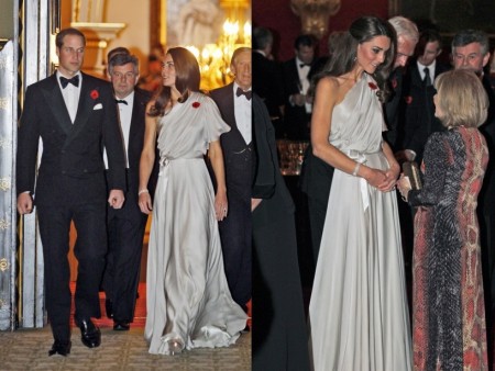 Kate Middleton ancora in Jenny Packham, un abito monospalla perlato