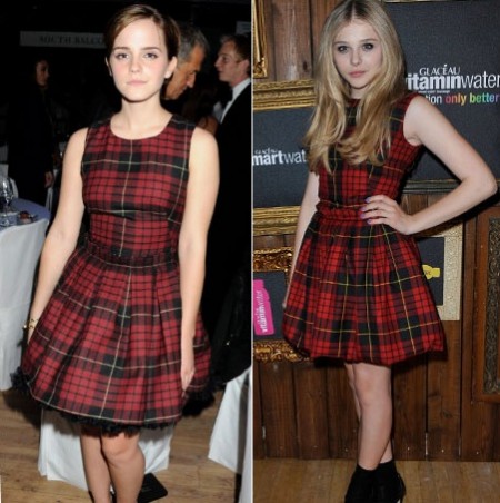 Il vestitino in tartan di McQ sta meglio a Emma Watson o Chloe Moretz?