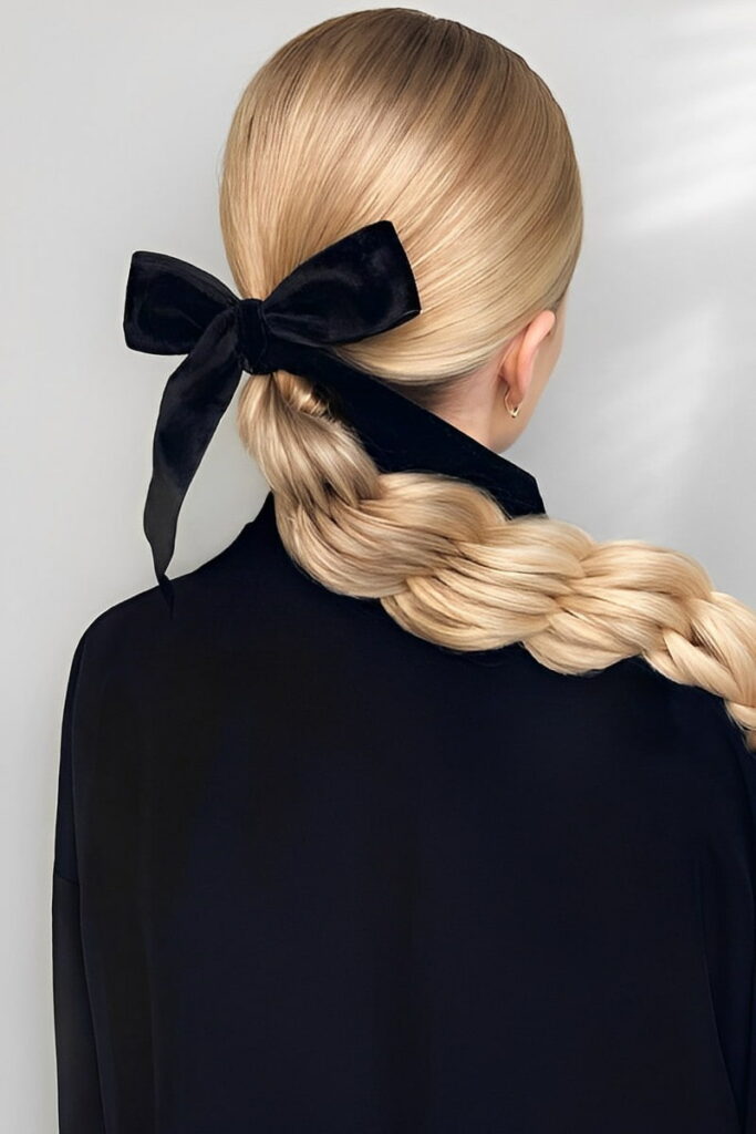 Treccia con fiocco nero - Acconciature Natale e Capodanno