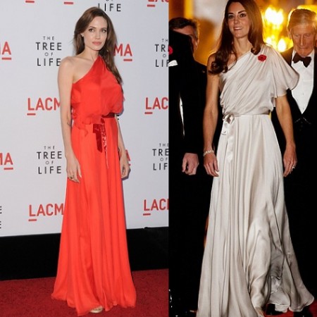 Guerra di stile firmata Jenny Packham tra Kate Middleton e Angelina Jolie: chi è la più bella?