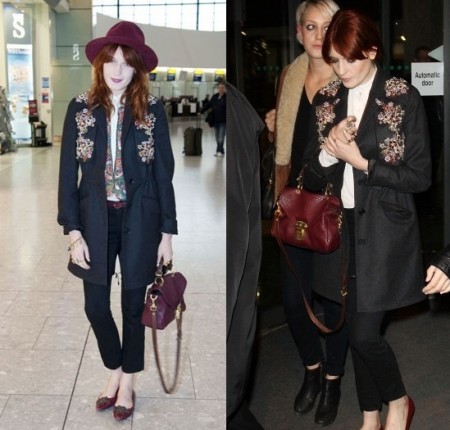 Florence Welch con tailleur Jason Wu e borsa Mulberry