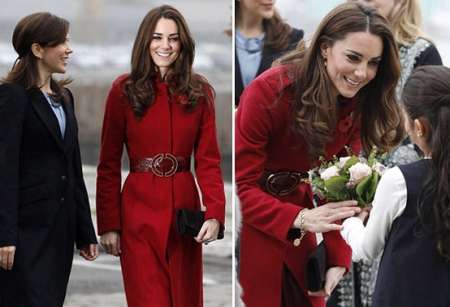 Kate Middleton con un cappottino rosso di LK Bennett