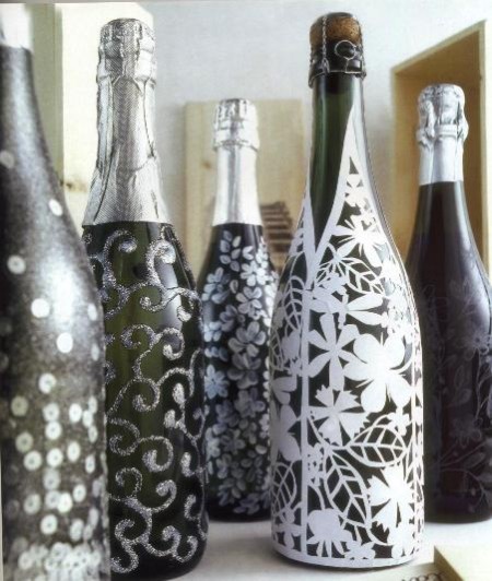 Decorazione bottiglie argento Natale