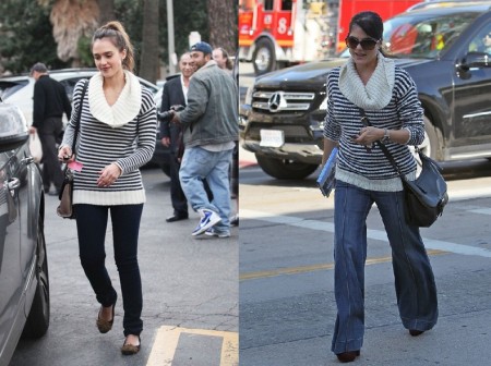 Jessica Alba e Selma Blair con lo stesso maglione Banana Republic