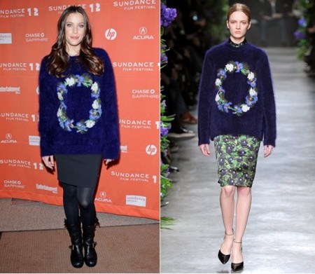 Liv Tyler con un maglioncino Givenchy in lana piumosa