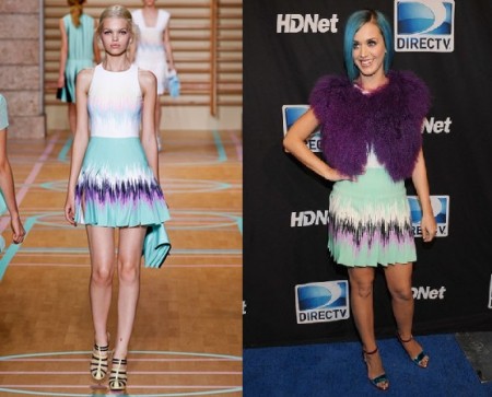 Katy Perry con un look frou frou firmato Versus