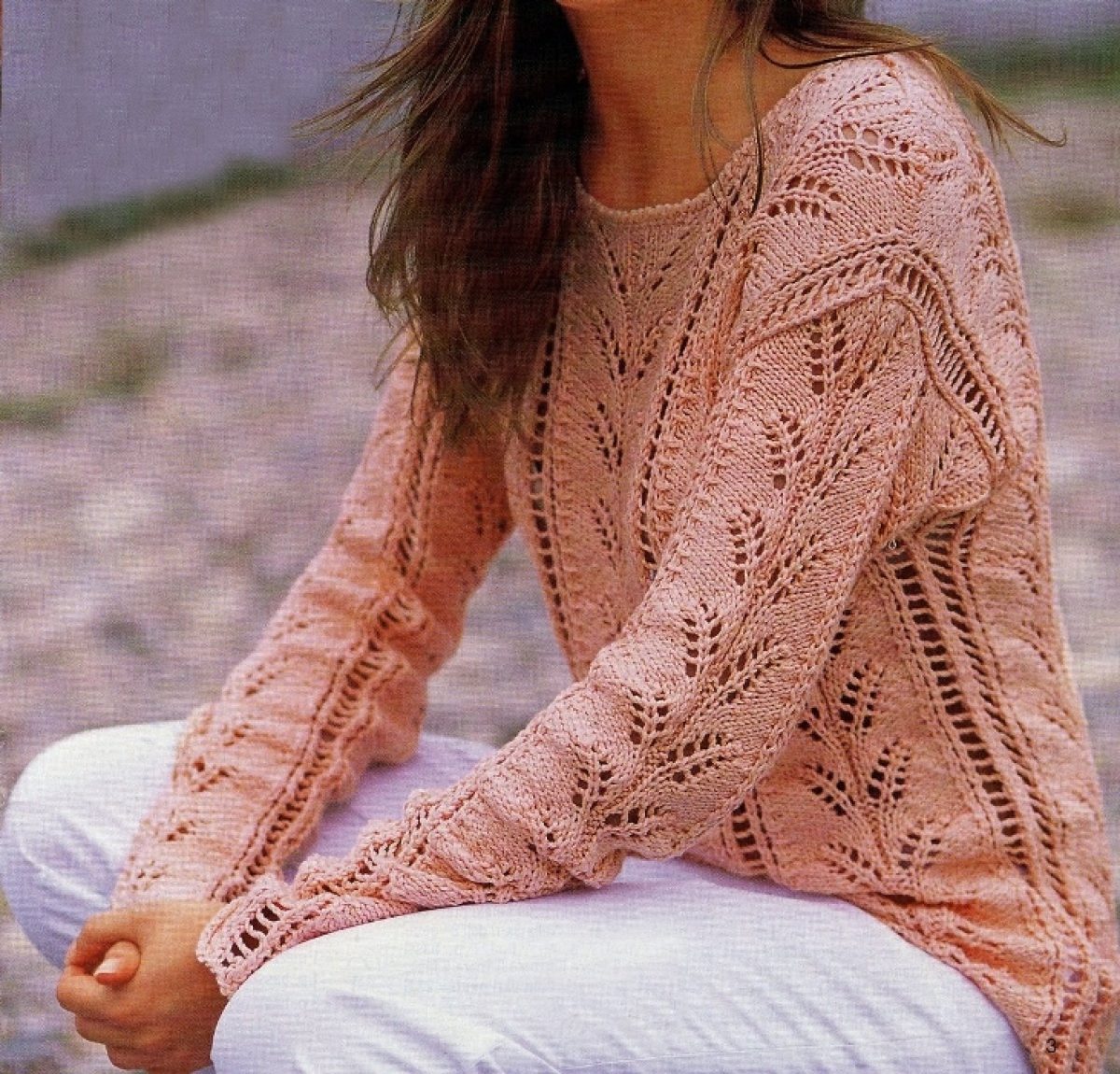 Crea con i lavori a maglia una t-shirt color pesca a maniche lunghe |  Pourfemme