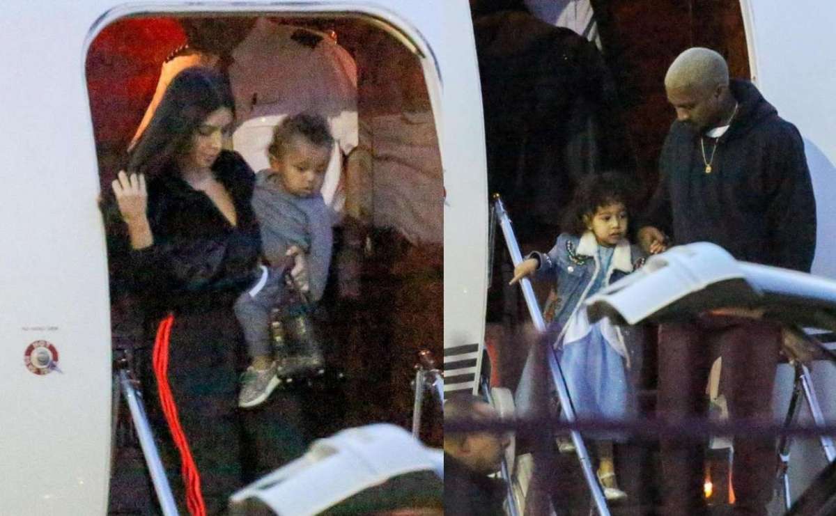 Kim Kardashian e Kanye West con i figli Saint e North