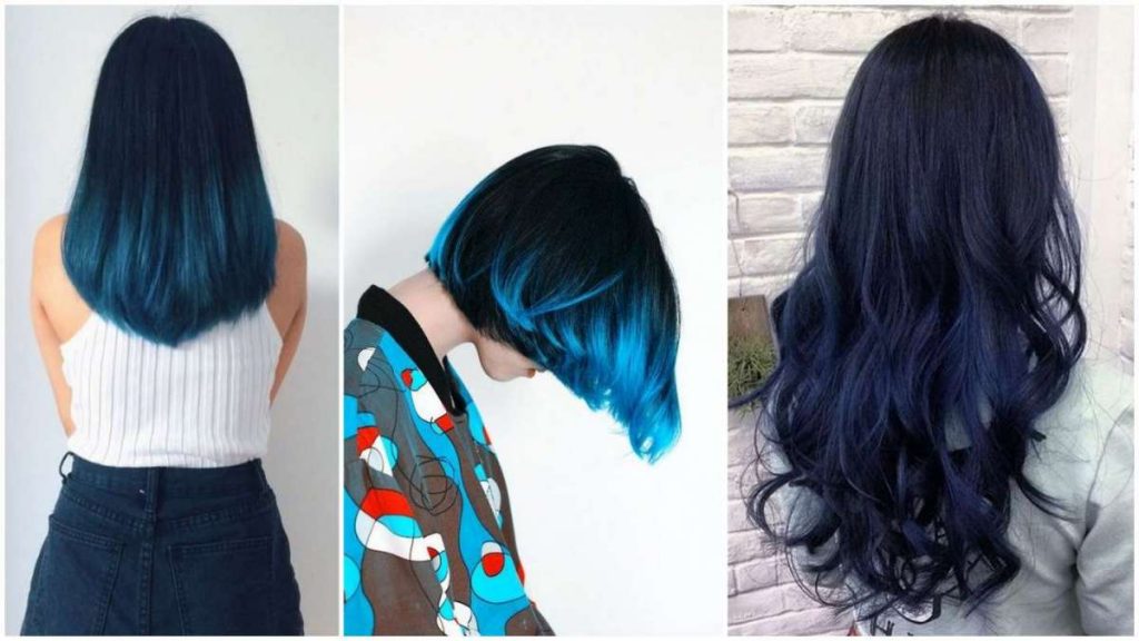 67+ Bellissimo Ciocche Blu Su Capelli Castani Immagini
