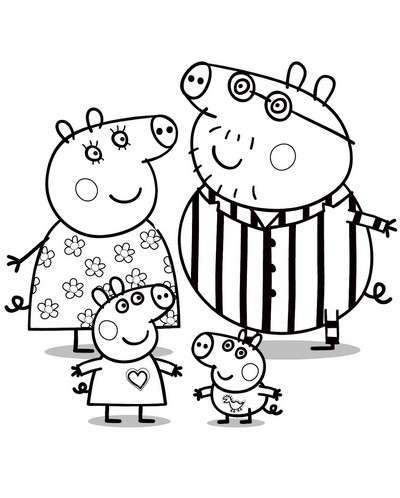 Peppa Pig con la sua famiglia