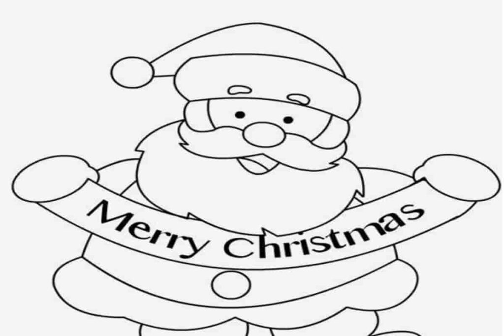 disegno da colorare in bianco e nero con scritta merry christmas