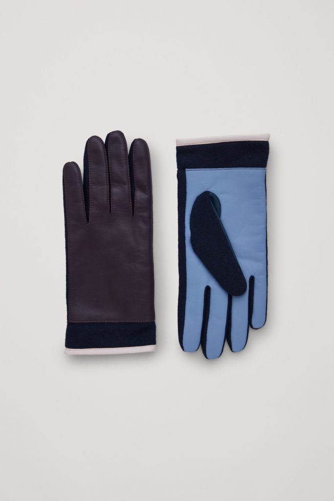 guanti pelle blu azzurro colorblock cos