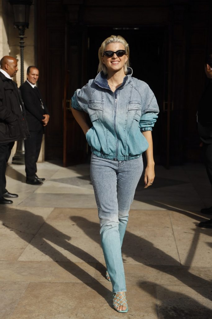 Cecile Cassel wearing Stella McCartney outside Stella McCartney during Paris Fashion Week Womenswear Spring Summer 2020 on September 30, 2019 in Paris, France