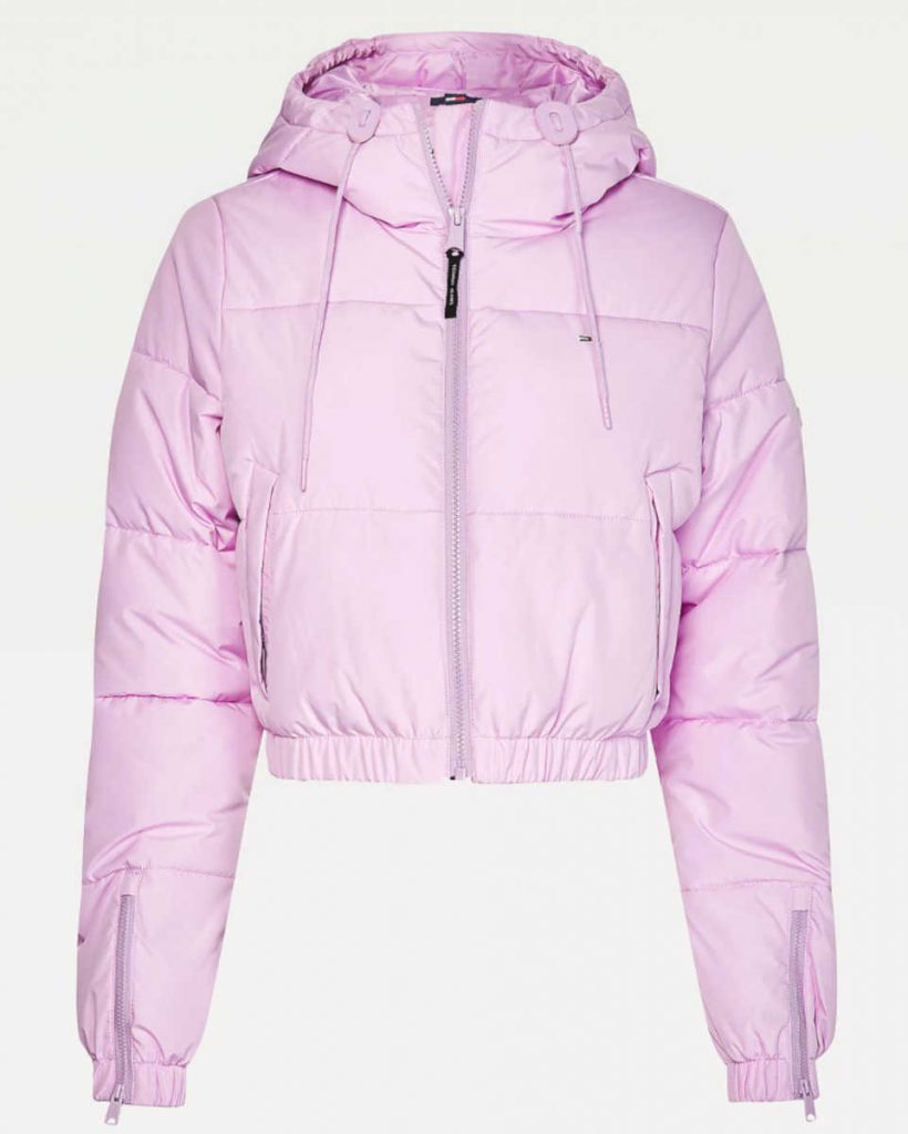 Piumino sportivo rosa cropped