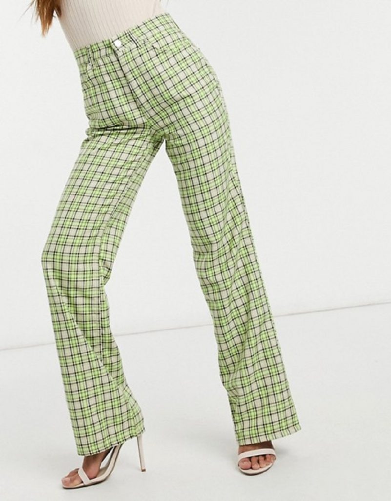 Asos Design Pantaloni a gamba ampia e vita alta verde lime a quadri