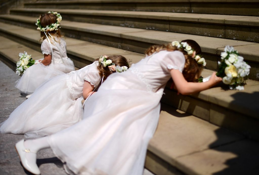 Le damigelle partecipano al matrimonio di Lady Gabriella Windsor e Thomas Kingston alla Cappella di San Giorgio, il Castello di Windsor il 18 maggio 2019 a Windsor, in Inghilterra.