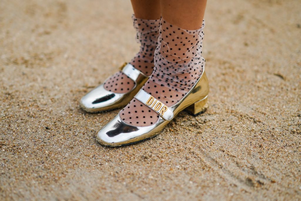 ballerine argento Dior gioiello calzini tulle pois