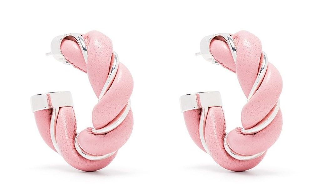 orecchini rotondi bottega veneta pelle rosa