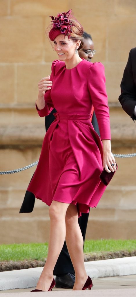 Catherine, duchessa di Cambridge, partecipa al matrimonio della principessa Eugenie di York e Jack Brooksbank nella cappella di San Giorgio il 12 ottobre 2018 a Windsor, in Inghilterra