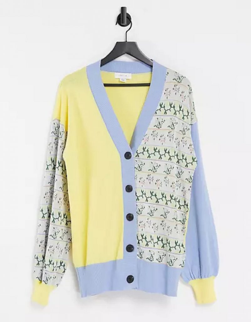 Lost Ink - Cardigan oversize in maglia floreale a pannelli
