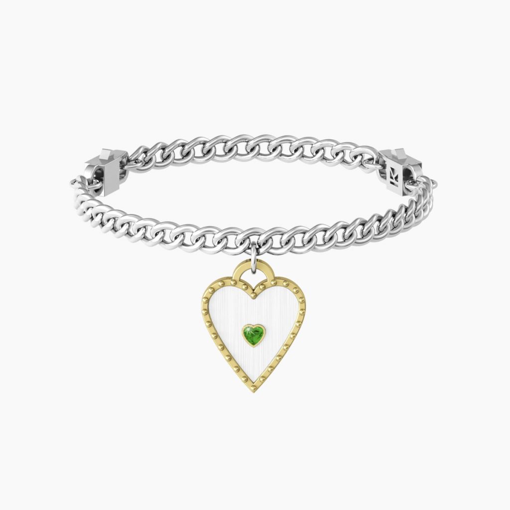 bracciale Kidult Love con ciondolo a cuore e smeraldo