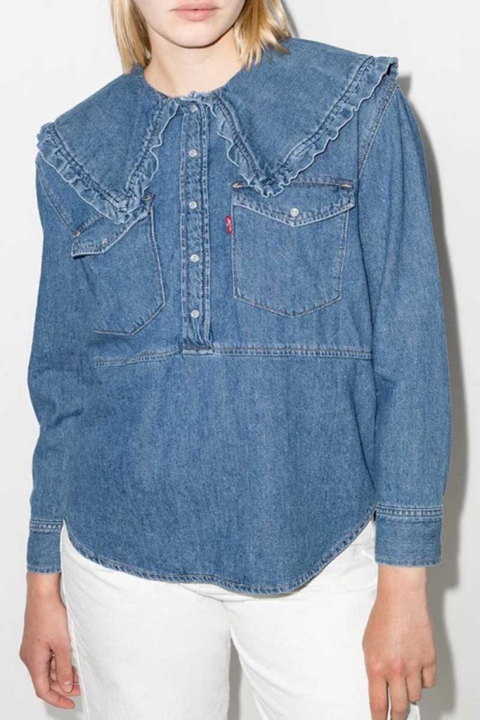camicia denim maxi colletto ganni x levi's