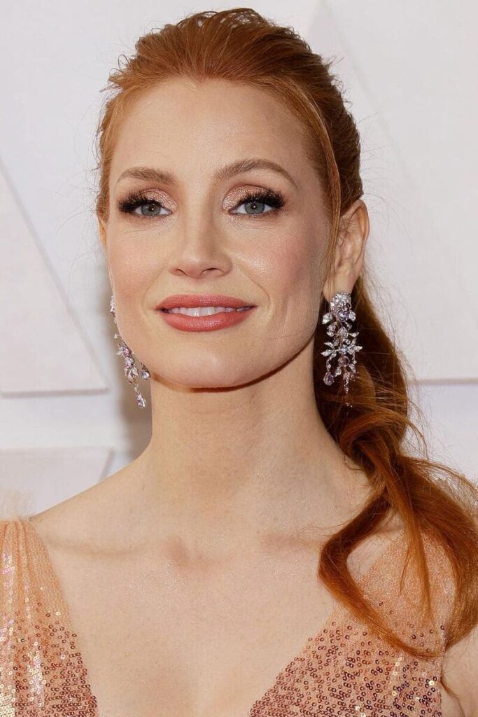 Jessica Chastain make-up colo pesca shimmer