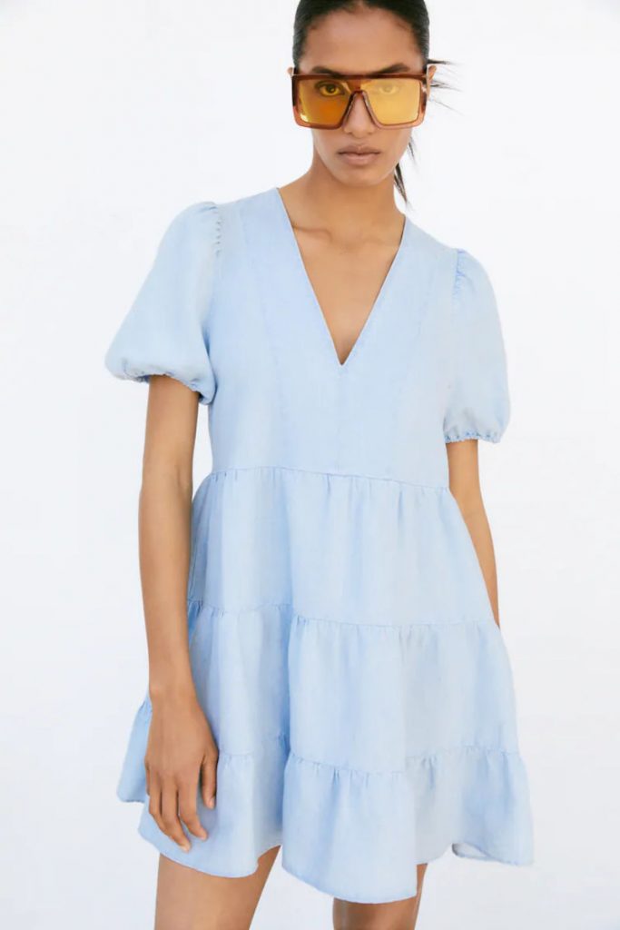 Vestito celeste Zara maniche a palloncino