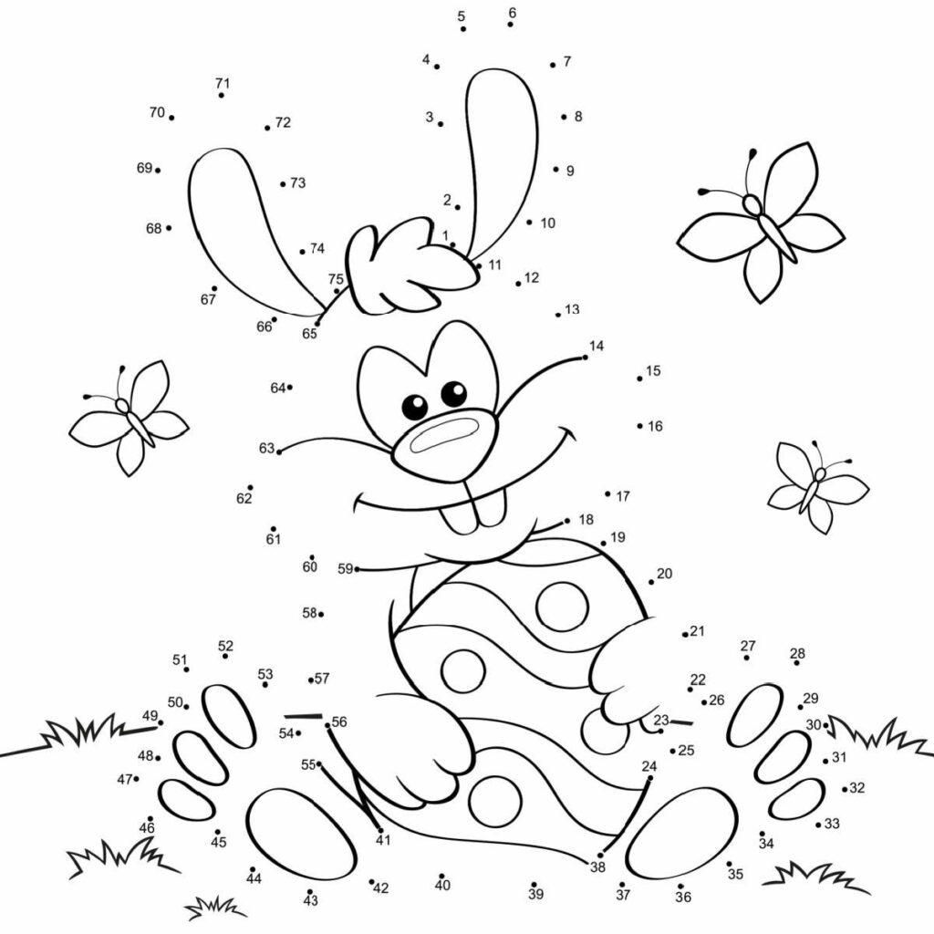 disegni di pasqua da stampare e colorare: coniglio pasquale da disegnare unendo i puntini