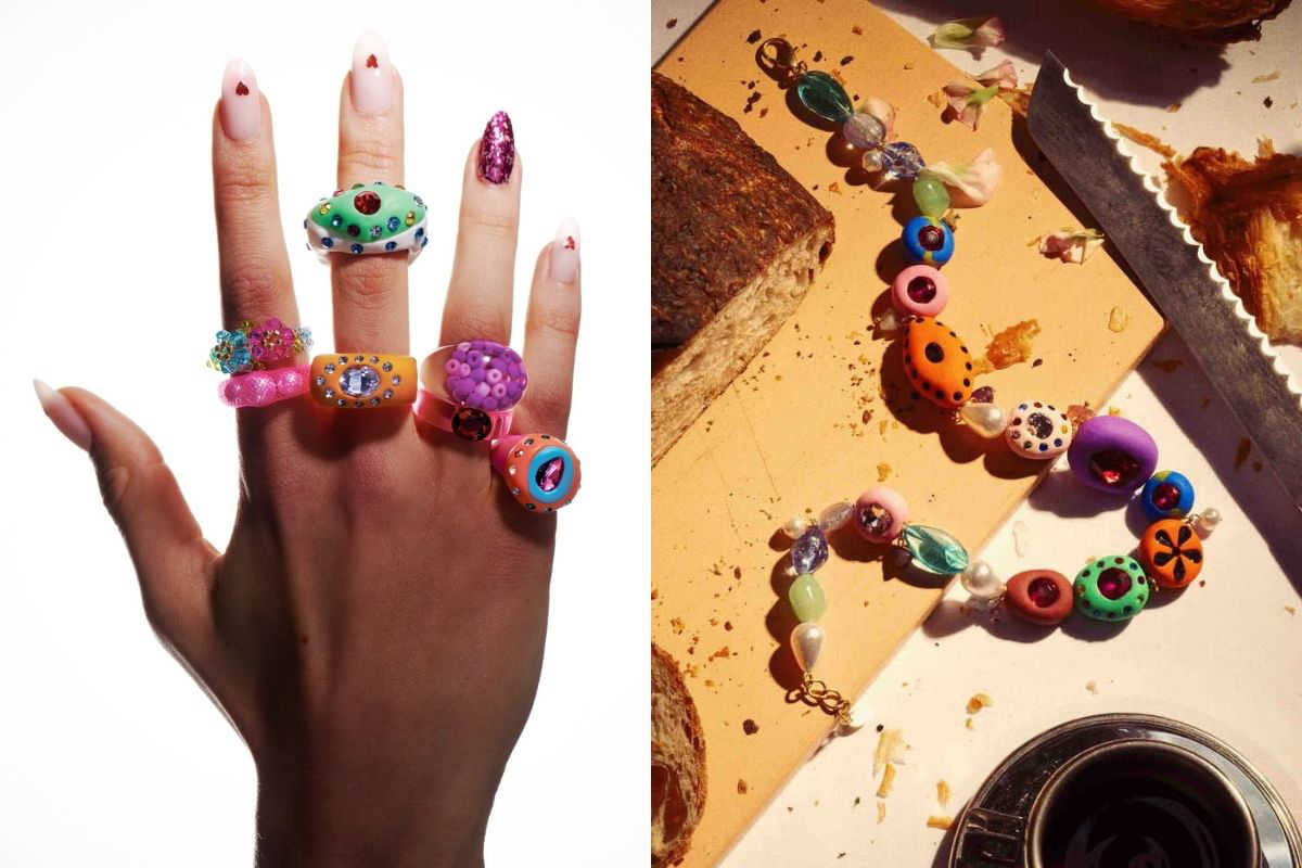anelli e collana colorati in terracotta Zara
