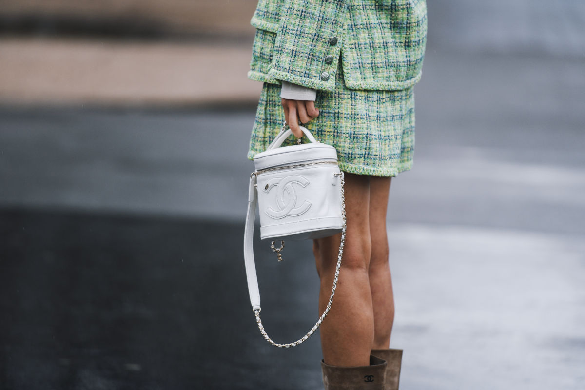 tailleur giacca minigonna verde tweed