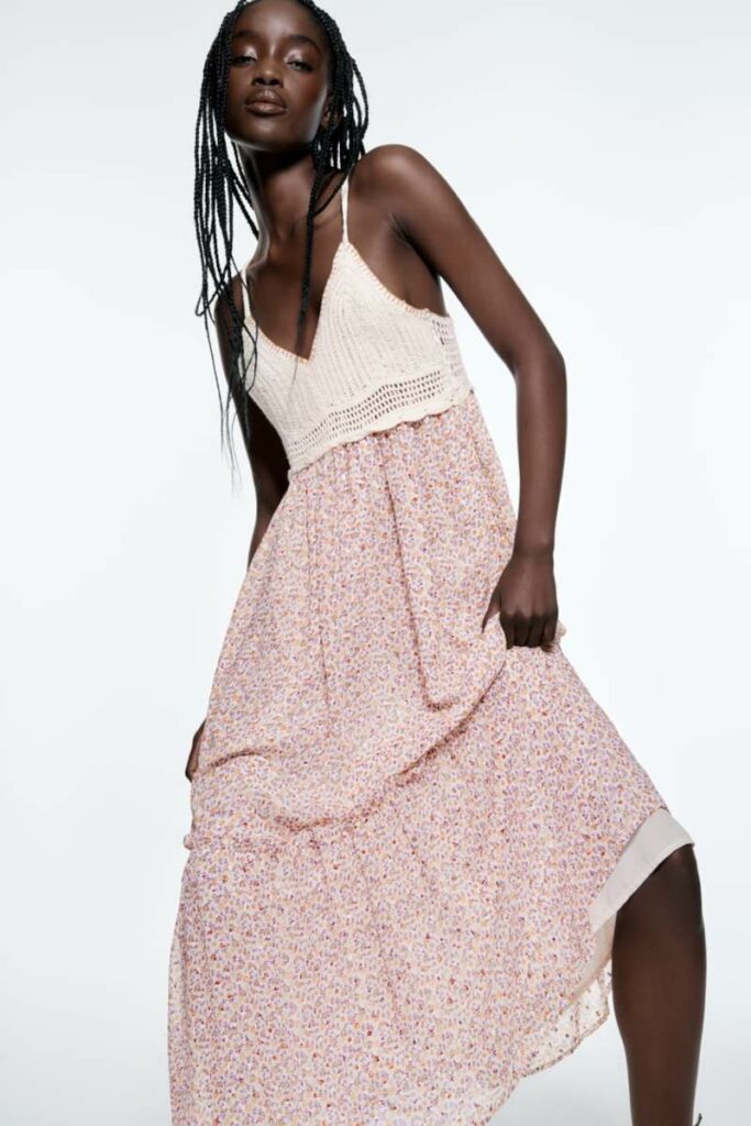 Vestito crochet con stampa a fiori