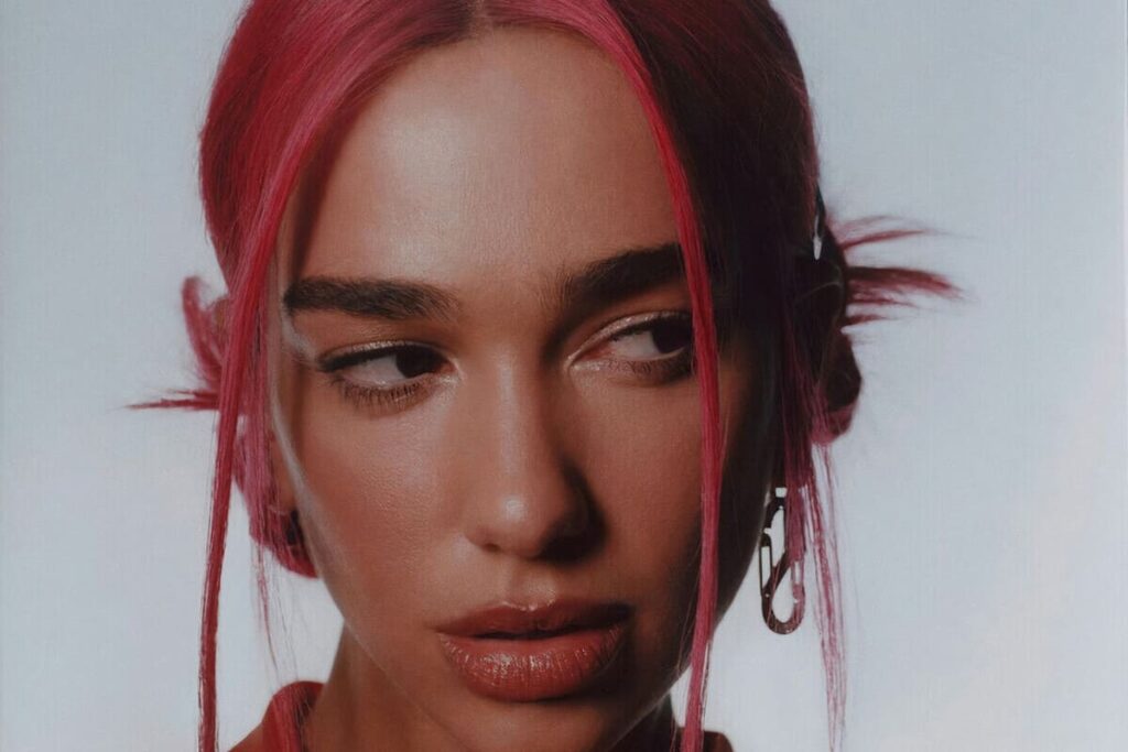 Dua Lipa con capelli rosa e spilky buns -