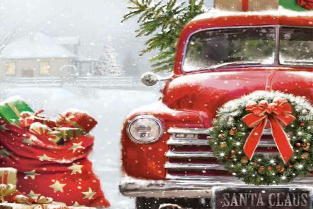 cartolina natale con auto d epoca