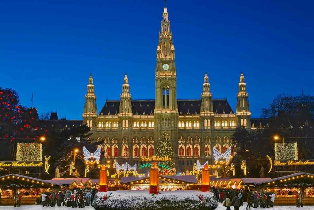 piazza centrale vienna addobbata