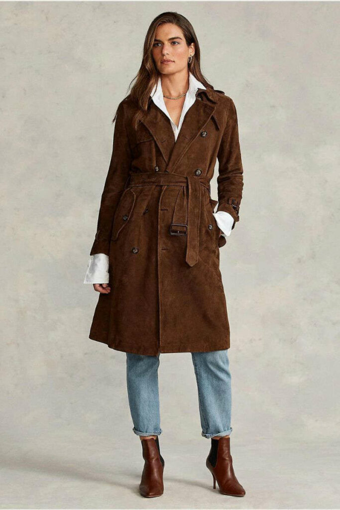 donna con trench in camoscio Ralph Lauren