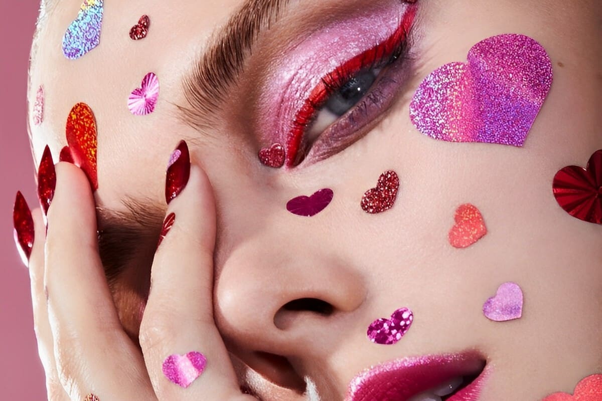 Close-up su make-up glitter con cuori - offerte Sephora Black Friday